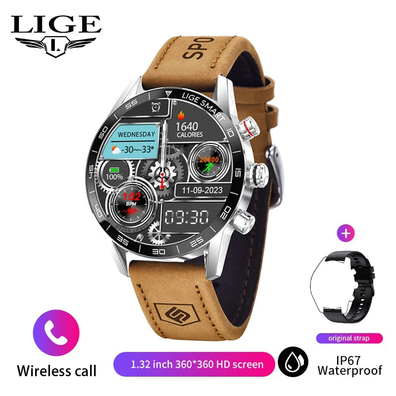 LIGE 2025 New Rugged Military Sports Smart Watch – 1.39” HD Display, Bluetooth Call, Heart Rate & Fitness Tracker (IP67 Waterproof, Outdoor Men’s Smartwatch) - Tech Mart