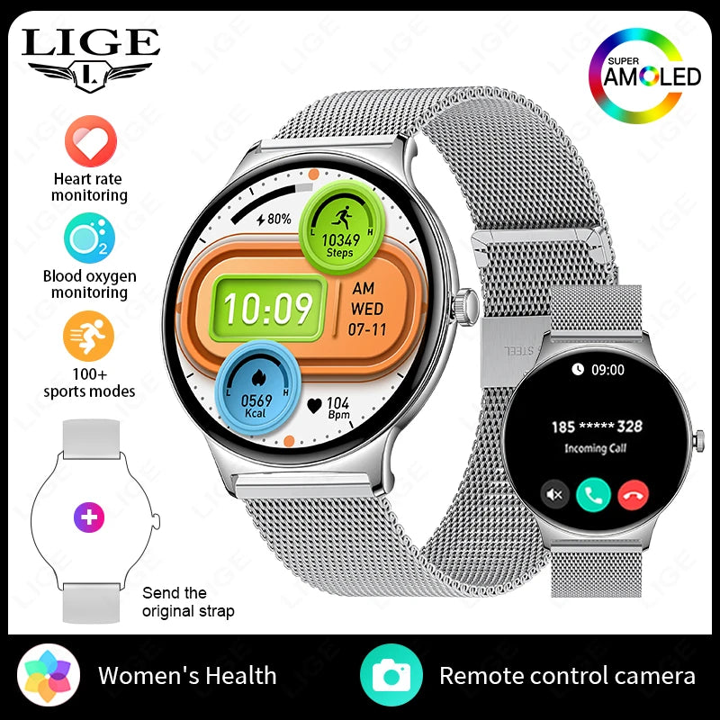 LIGE New 1.43" Bluetooth Call Smartwatch Women Men 466*466   AMOLED Full touch Screen Women Smartwatches Ladies ﻿For Android ios - Tech Mart