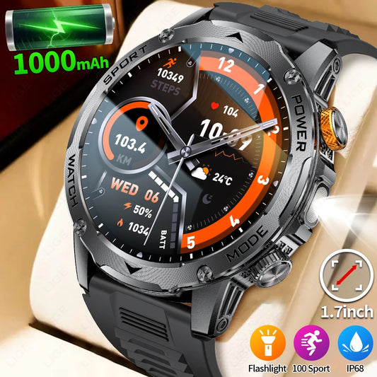 LIGE 2025 Smart Watch Men – Large 1000mAh Battery, Outdoor Flashlight, Bluetooth Call, Waterproof Sports & Fitness Smartwatch - Tech Mart