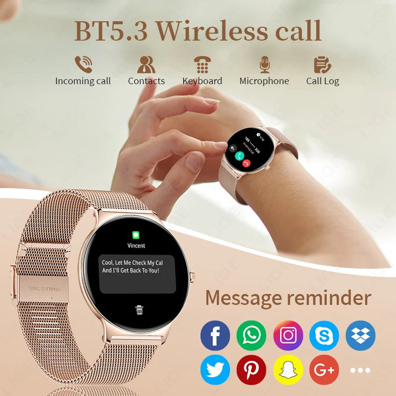 LIGE New 1.43" Bluetooth Call Smartwatch Women Men 466*466   AMOLED Full touch Screen Women Smartwatches Ladies ﻿For Android ios - Tech Mart