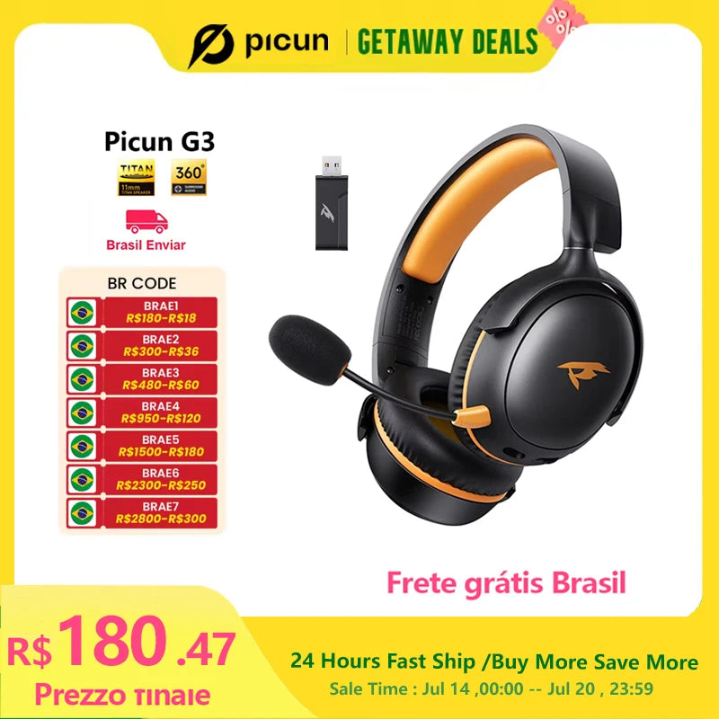 Picun G3 Wireless Gaming Headset with Mic – 65H Battery, 53mm Drivers, Bluetooth 5.4 + 2.4GHz, Over-Ear Gaming Headphones for PS5, PC, Switch, Mobile - Tech Mart