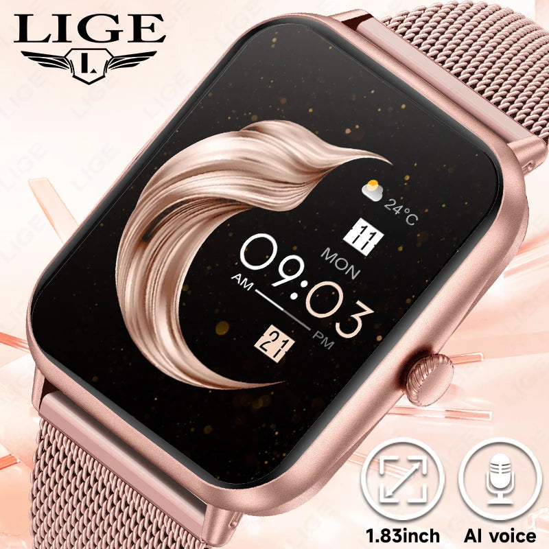 LIGE Fashion 1.83”HD Women Smart Watch Sports Fitness Watch Health Monitoring Digital Men Waterproof Smartwatch Ladies Bracelet - Tech Mart