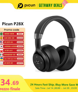 Picun P28X Wireless Bluetooth 5.3 Over-Ear Headphones with Dual Drive Bass, 35H Playtime, and Noise Reduction Technology - Tech Mart