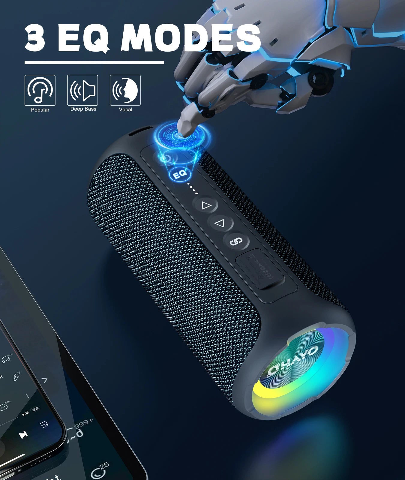 Ortizan Bluetooth Speakers 40W Enhanced Bass Portable Outdoor Wireless Speaker 30Hrs IP7 Waterproof Shower Speaker Bluetooth 5.3 - Tech Mart