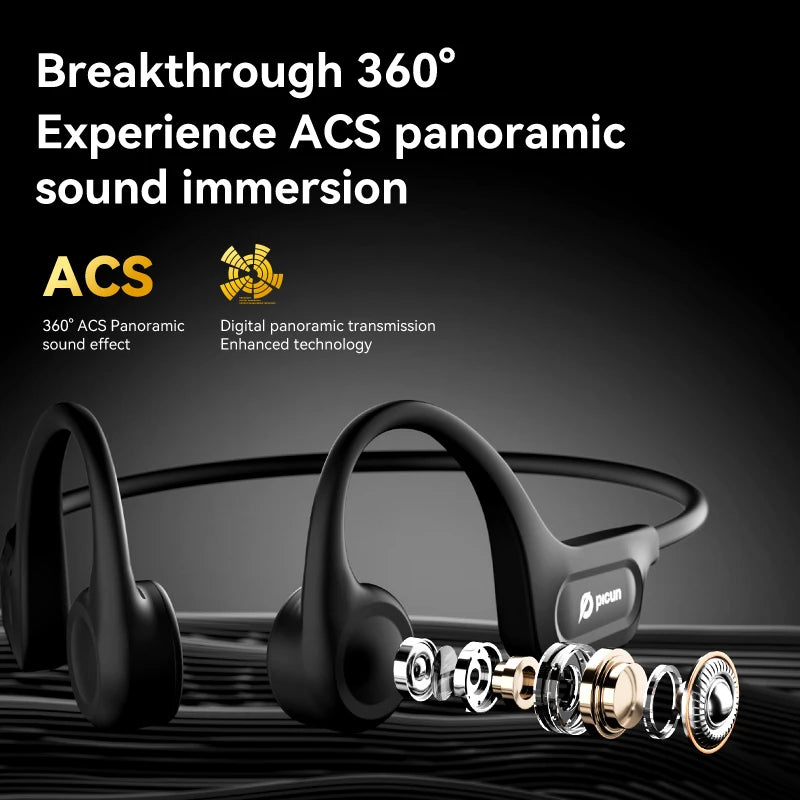 Picun T1 Bluetooth Bone Conduction Wireless Headphones – IPX7 Waterproof Sport Earhook Headset with 3D Panoramic Sound and Noise Cancelling Mic - Tech Mart