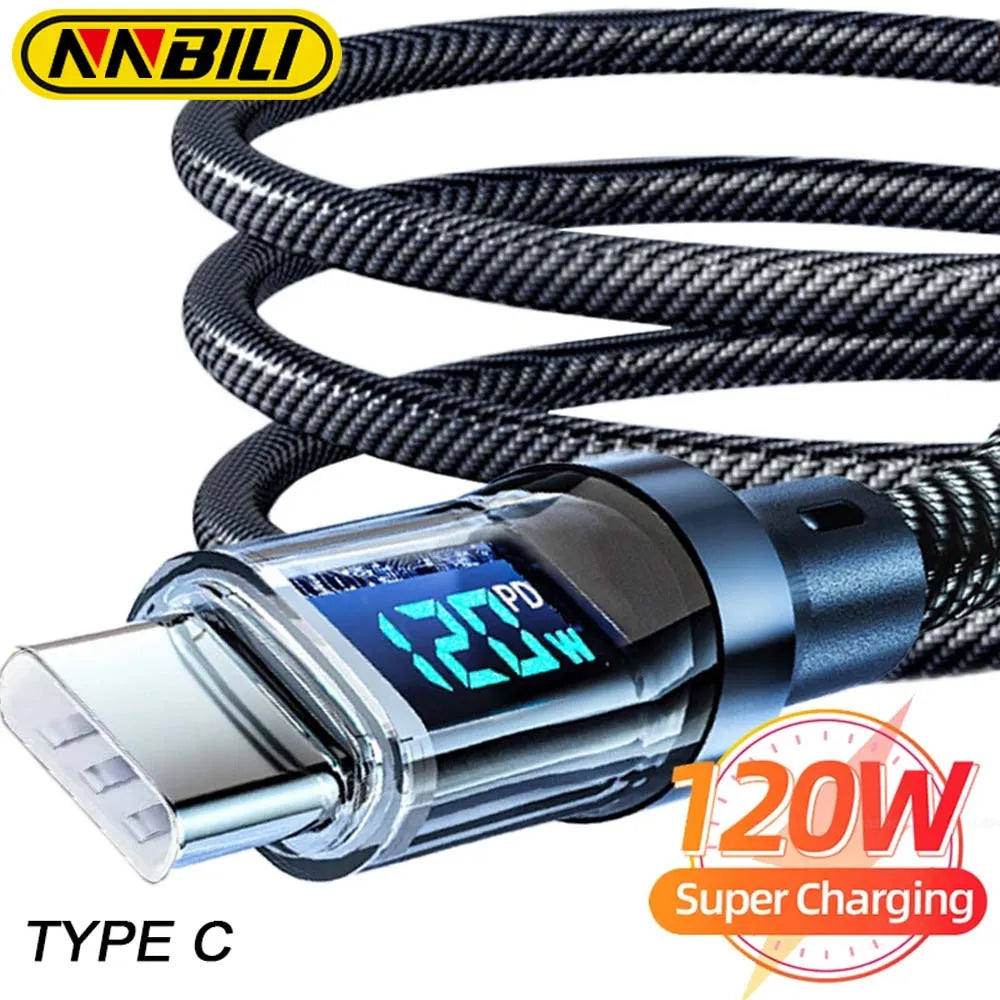 NNBILI 120W Type C to Type C Cable Phone Super Fast Charging Cable With LED Display USB To Type-C Data Cord For huawei oppo vivo - Tech Mart