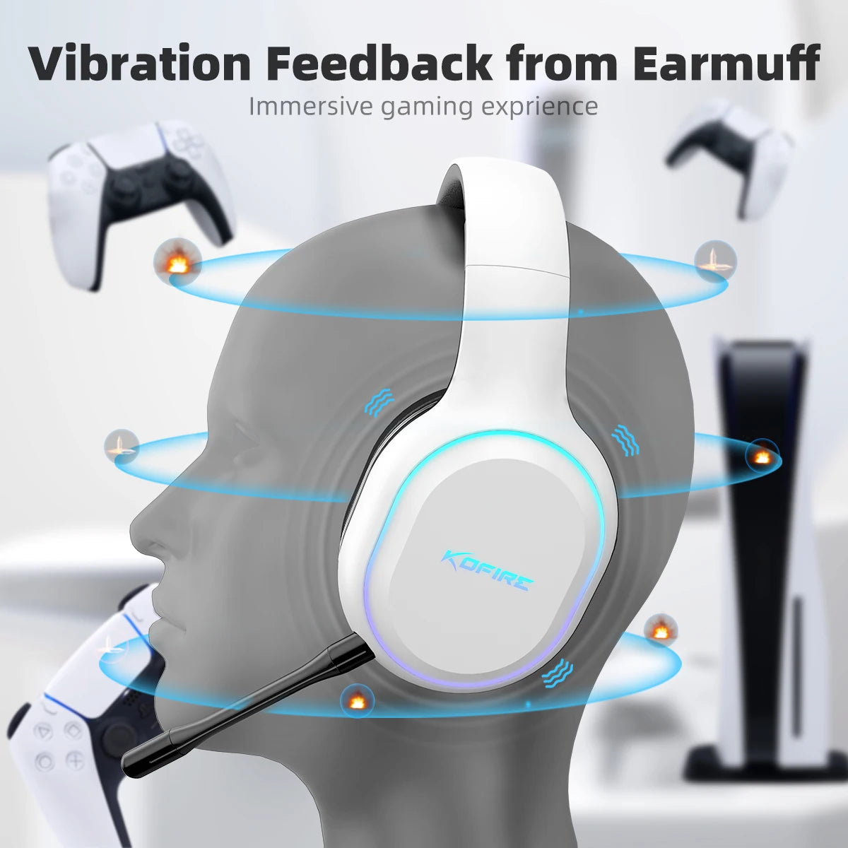 Kofire UG-05 Wireless Gaming Headset – 2.4G & Bluetooth 5.0, RGB Light, Vibration, 3D Sound, 40H Playtime, Detachable Mic for PS4/PS5/PC/Switch - Tech Mart