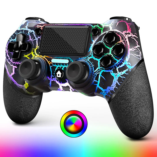 AceGamer Wireless RGB Controller for PS4 Black/White Crack Design with RGB - Tech Mart