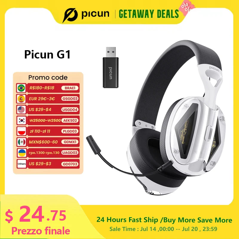Picun G1 2.4GHz Gaming Wireless Headset – 3D Surround Sound Spatial Audio with ENC HD Mic for PS5, PC, Mobile & More - Tech Mart
