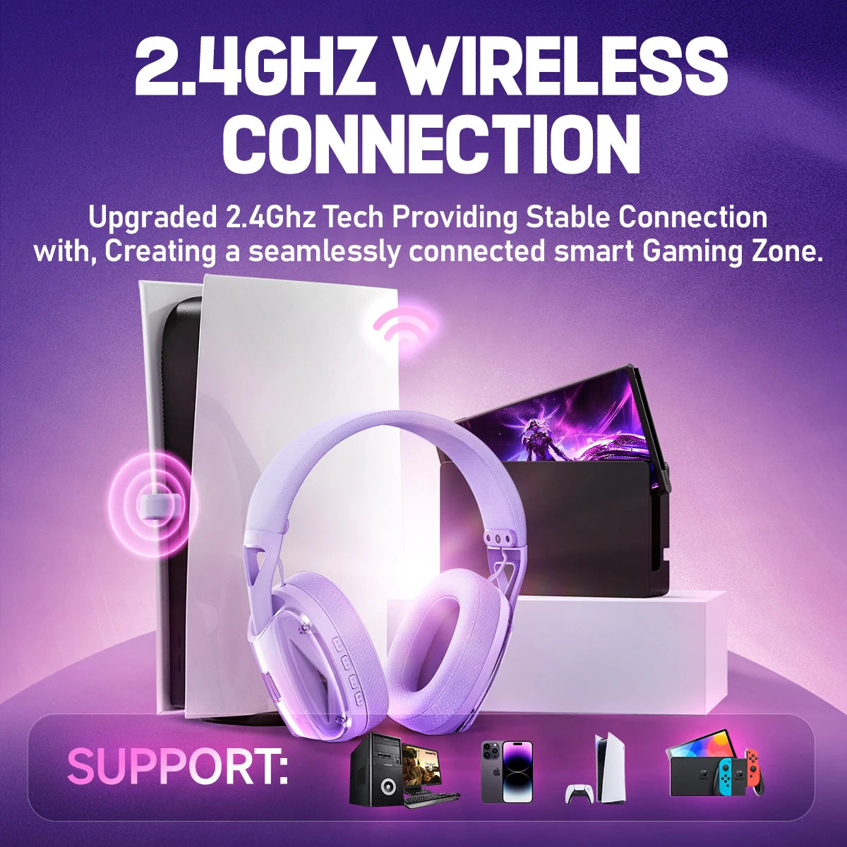 Picun G1 2.4GHz Gaming Wireless Headset – 3D Surround Sound Spatial Audio with ENC HD Mic for PS5, PC, Mobile & More - Tech Mart