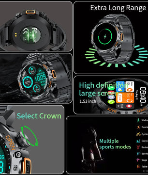 LIGE LED Flashlight Smart Watch Military Watches SOS Bluetooth Call Waterproof Health Monitor Sport Smartwatch For Android ios - Tech Mart