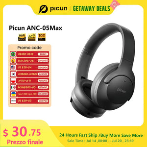 Picun ANC-05MAX Bluetooth Headphones – Deep 48dB ANC, 100H Battery, Hi-Res Audio, Foldable with App Control - Tech Mart