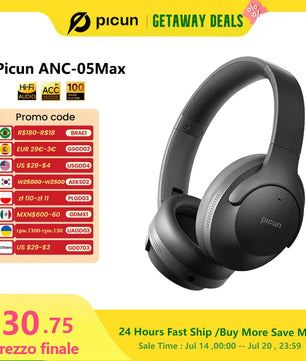 Picun ANC-05MAX Bluetooth Headphones – Deep 48dB ANC, 100H Battery, Hi-Res Audio, Foldable with App Control - Tech Mart