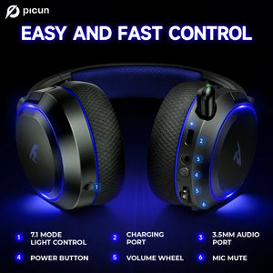 Picun G2 Wireless Gaming Headset Bluetooth 5.3 2.4G 7.1 Surround Sound ENC Mic Low Latency for PC PS5 Switch Mobile - Tech Mart
