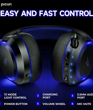 Picun G2 Wireless Gaming Headset Bluetooth 5.3 2.4G 7.1 Surround Sound ENC Mic Low Latency for PC PS5 Switch Mobile - Tech Mart