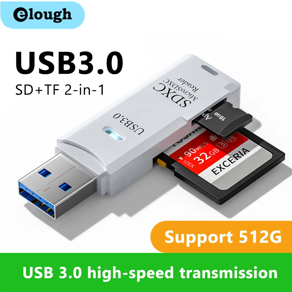 2 in 1 USB 3.0 Card Reader Micro sd card Reader usb adapter High Speed Cardreader - Tech Mart