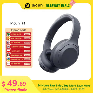 Picun F1 ANC Wireless Bluetooth 5.4 Hi-Fi Headphones with 43dB Adaptive Noise Cancelling, 80-Hour Battery, 40mm Drivers, and App Customization - Tech Mart
