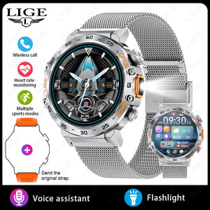LIGE LED Flashlight Smart Watch Military Watches SOS Bluetooth Call Waterproof Health Monitor Sport Smartwatch For Android ios - Tech Mart