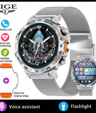 LIGE LED Flashlight Smart Watch Military Watches SOS Bluetooth Call Waterproof Health Monitor Sport Smartwatch For Android ios - Tech Mart
