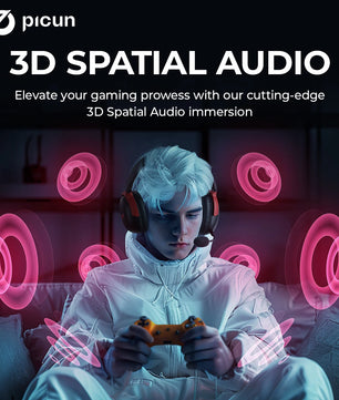 Picun G3 Wireless Gaming Headset with Mic – 65H Battery, 53mm Drivers, Bluetooth 5.4 + 2.4GHz, Over-Ear Gaming Headphones for PS5, PC, Switch, Mobile - Tech Mart