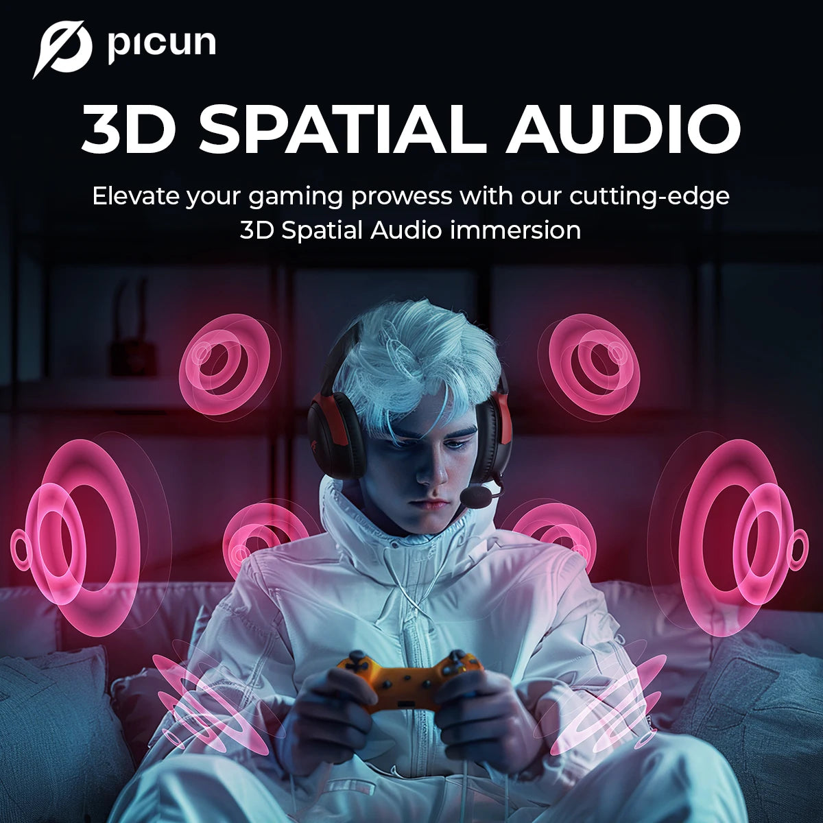 Picun G3 Wireless Gaming Headset with Mic – 65H Battery, 53mm Drivers, Bluetooth 5.4 + 2.4GHz, Over-Ear Gaming Headphones for PS5, PC, Switch, Mobile - Tech Mart