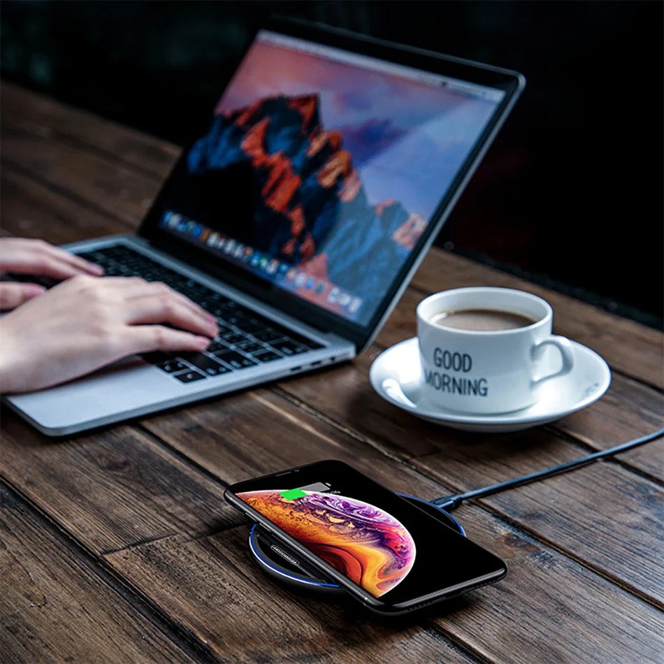 Fast Wireless Charger Pad for iPhone & Samsung – Slim Qi Charging Base with Copper Coil & USB Cable - Tech Mart