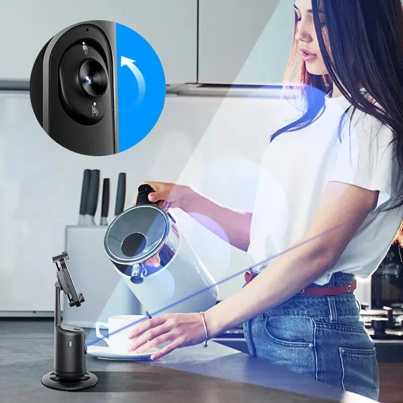 AI-Powered 360° Auto Face Tracking Phone Holder – Gesture Control, Tripod-Compatible, No App Needed, Smart Stabilizer for TikTok, Vlogs, and Live Streaming - Tech Mart