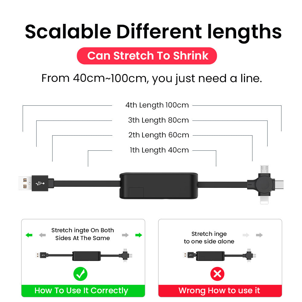 4-in-1 Retractable USB Charging Cable with Phone Stand – Macaron Design, Lightning, Type-C & Micro USB, Fast Charging Storage Box for iPhone & Android - Tech Mart