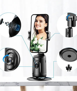 AI-Powered 360° Auto Face Tracking Phone Holder – Gesture Control, Tripod-Compatible, No App Needed, Smart Stabilizer for TikTok, Vlogs, and Live Streaming - Tech Mart