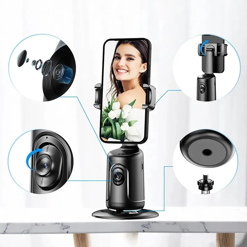 AI-Powered 360° Auto Face Tracking Phone Holder – Gesture Control, Tripod-Compatible, No App Needed, Smart Stabilizer for TikTok, Vlogs, and Live Streaming - Tech Mart