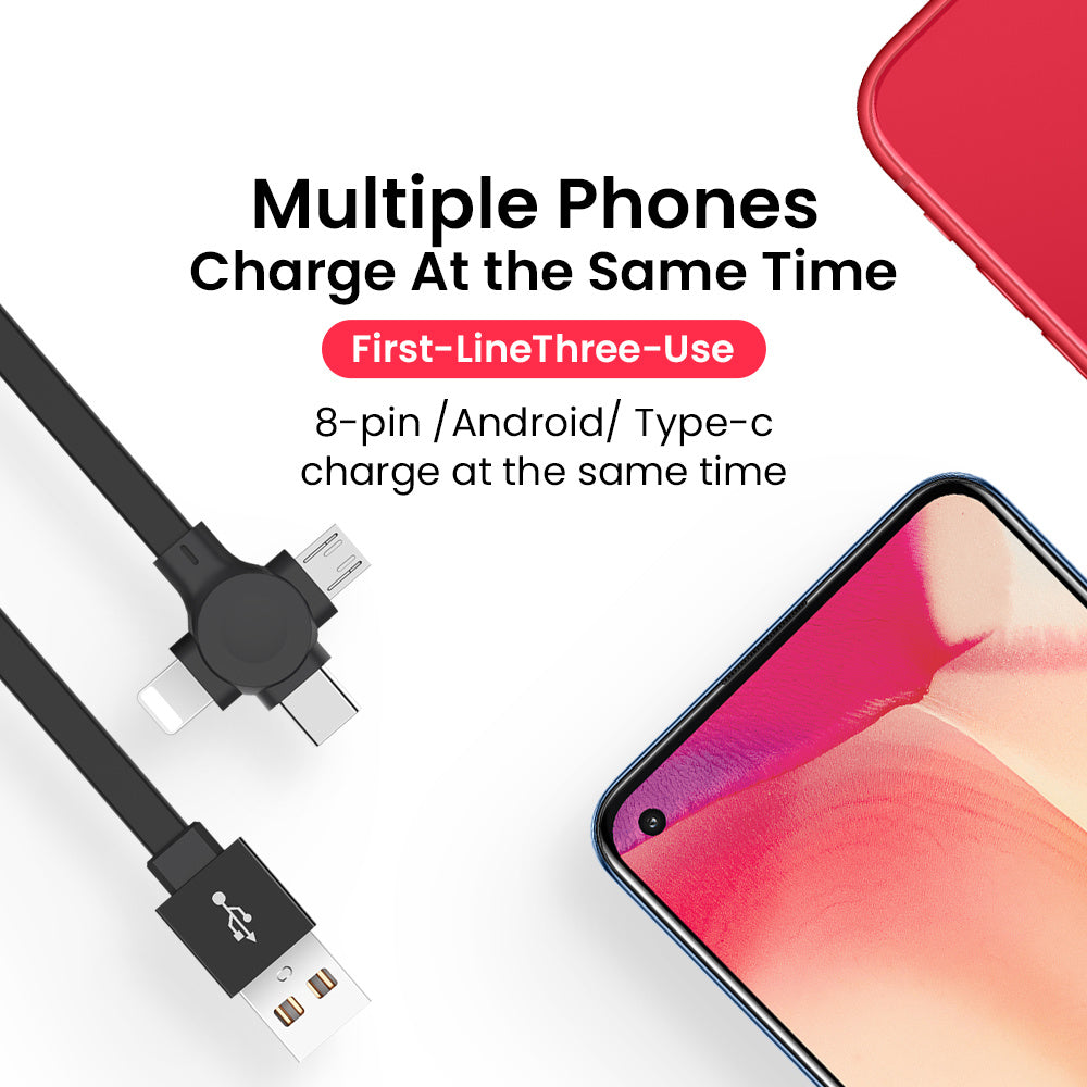 4-in-1 Retractable USB Charging Cable with Phone Stand – Macaron Design, Lightning, Type-C & Micro USB, Fast Charging Storage Box for iPhone & Android - Tech Mart